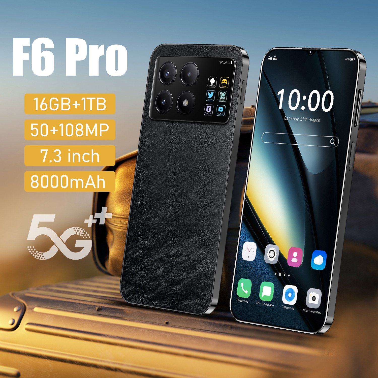 OEM Original F6 Pro Global 5G Unlocked Dual SIM Android Mobile Phone Deca Core CPU 108MP Rear Camera